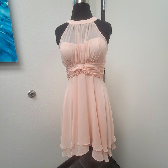 Blush Halter Neck Hi-Lo Chiffon Dress - Picture 1 of 4